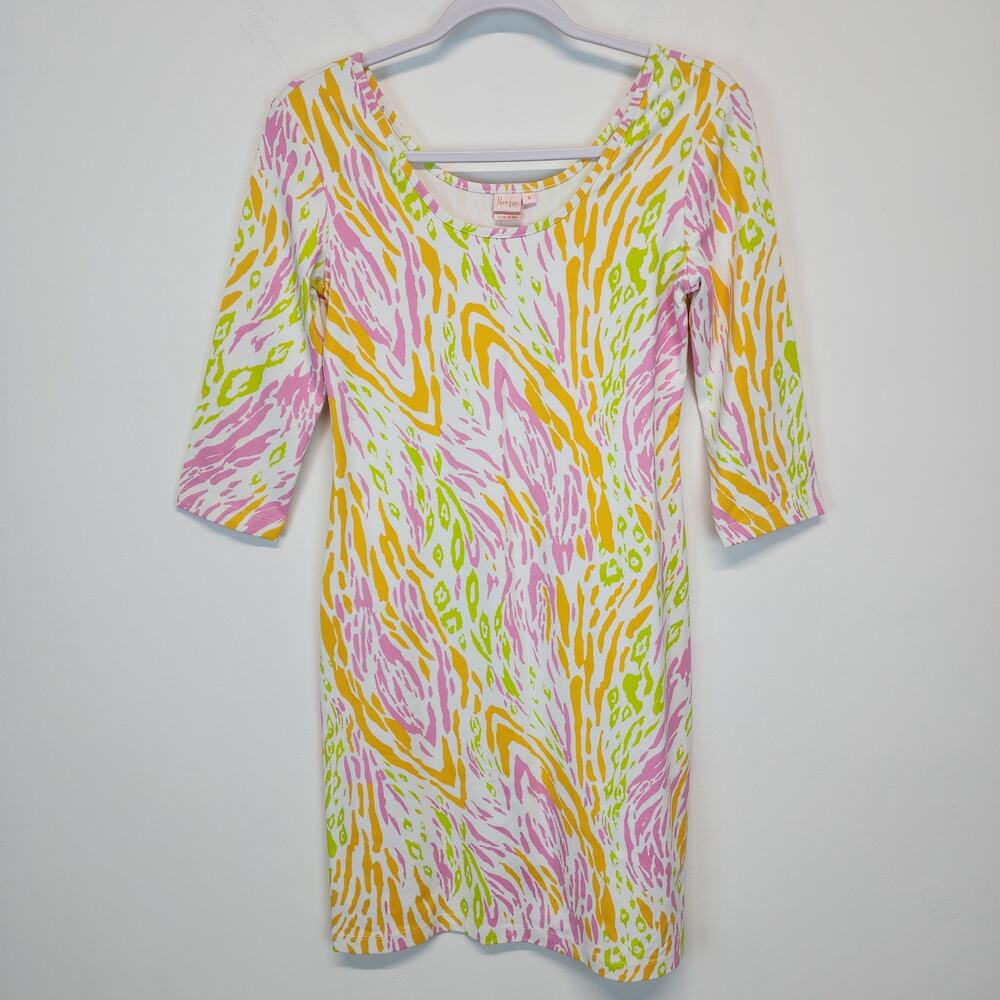 Persifor Kilpatrick Zebra Stripe Sheath Dress Size S Bright Stretchy 1/2 Sleeve